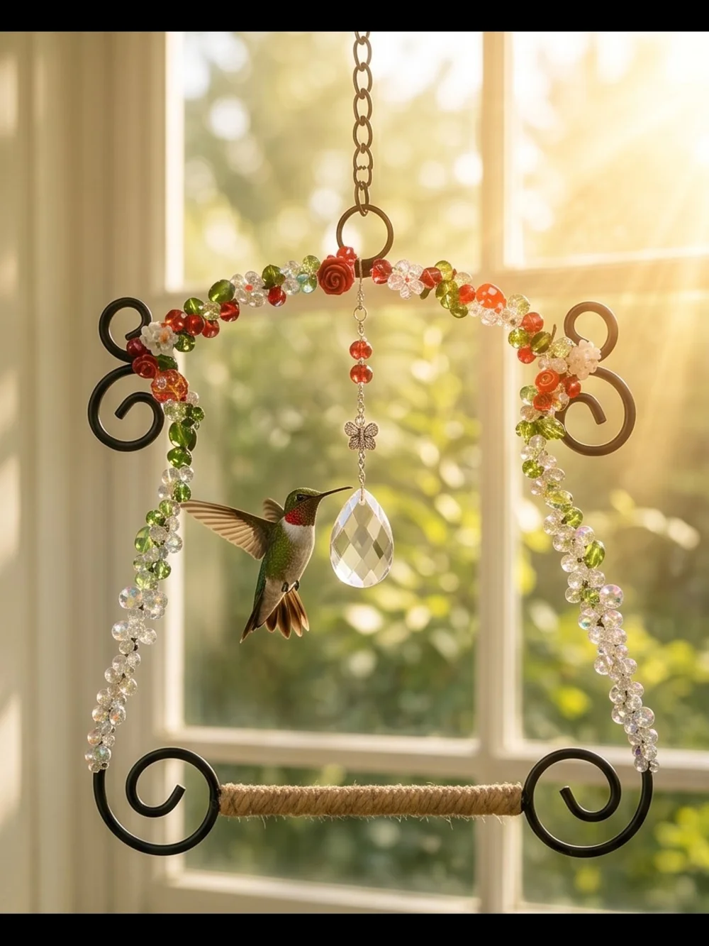 Crystal Hand Beaded Humming Bird Perch